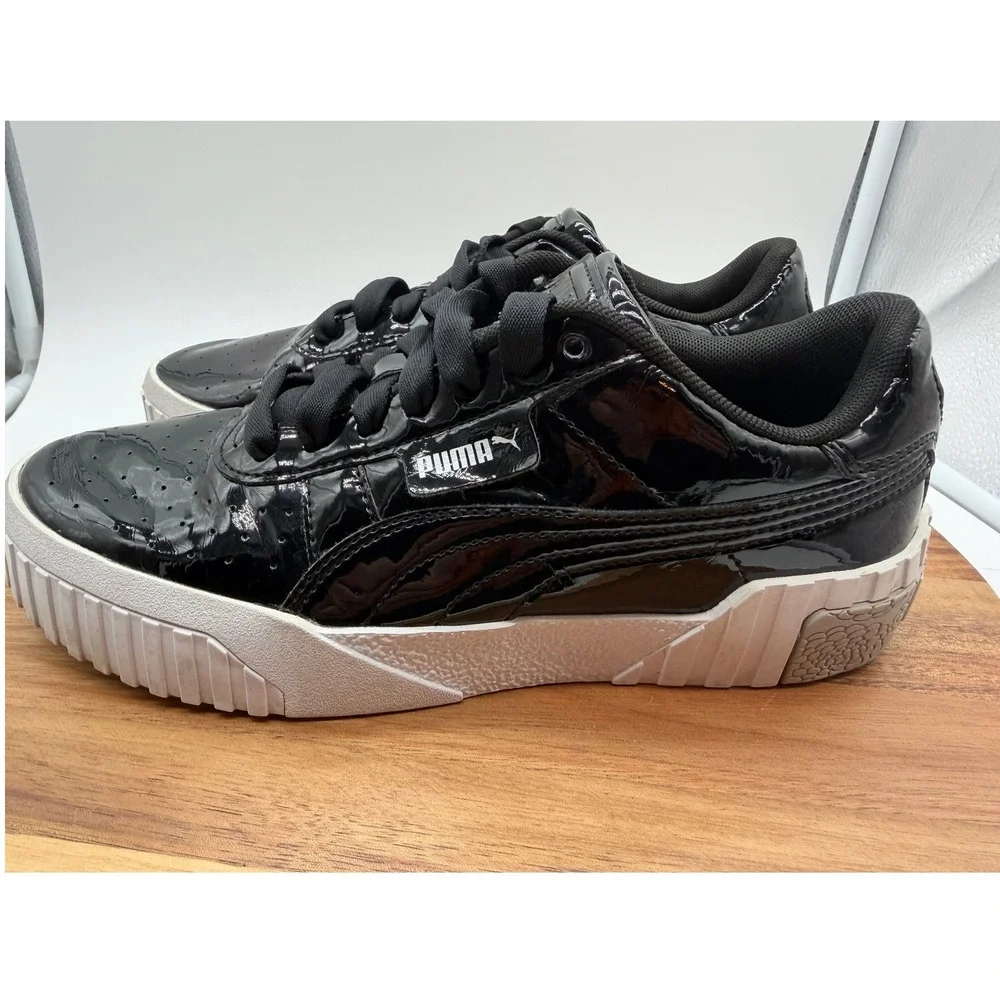 Puma Cali Patent Black White Women's Size 6C Platform Sneakers 0498